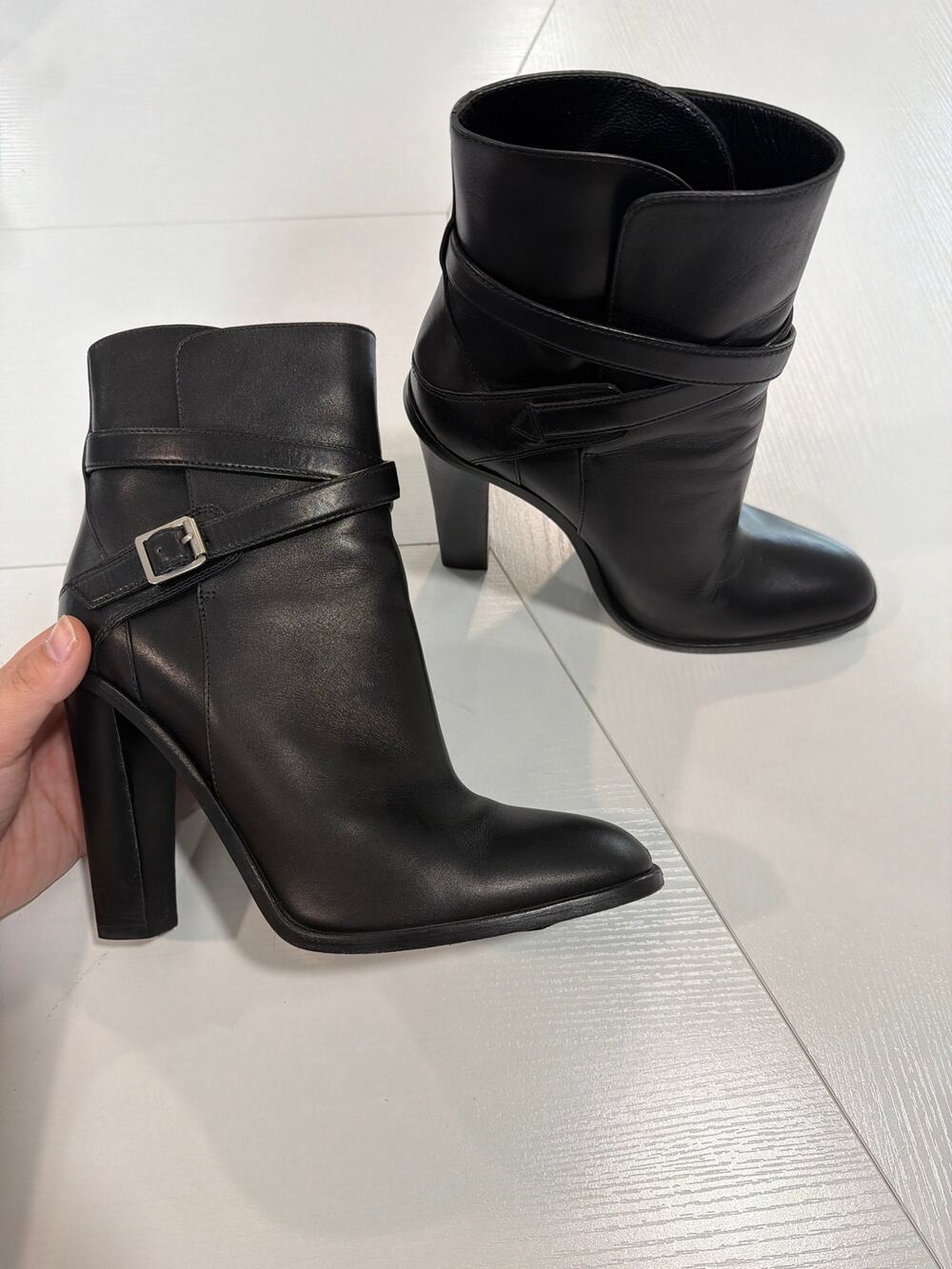 YSL Yves Saint Laurent Leather Heeled Buckle Boots Size 39